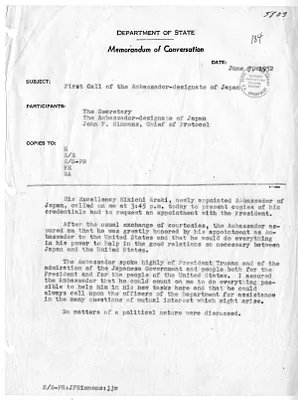 Memorandum of Conversation with Secretary of State Dean Acheson, Ambassador of Japan Eikichi Araki, and John F. Simmons
