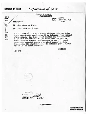 Telegram from Ambassador John F. Simmons to Secretary of State Dean Acheson