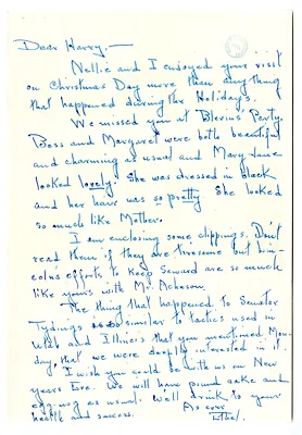 Letter from Mary Ethel Noland to Harry S. Truman with Attached Newspaper Clippings