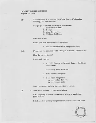 Ford Administration Cabinet Meeting Notes