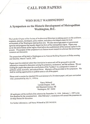 Who Built Washington Call for Papers, May 4, 1996