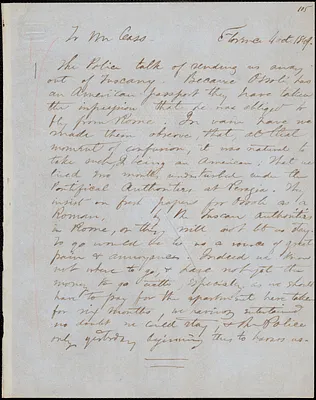 Margaret Fuller manuscript letter to Lewis Cass, Florence., 4 October 1849