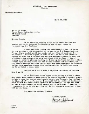 Letters Received to H.H. Barker, March 25, 1929