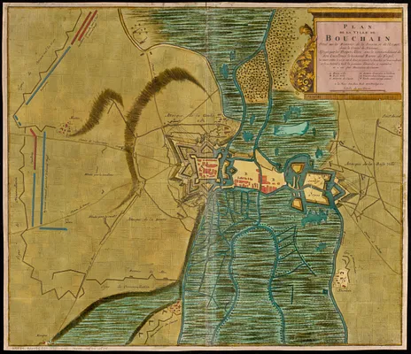 Plan de la ville de Bouchain situé sur les rivieres de la Sensette, et de l'Escaut, dans le comté de Hainaut