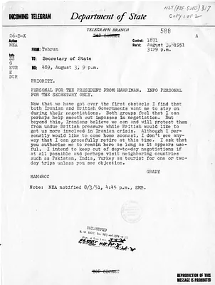 Telegram from Ambassador Henry Grady to Secretary of State Dean Acheson, Number 489
