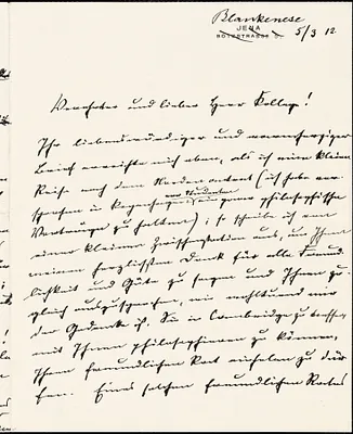 Eucken, Rudolf, 1846-1926 autograph letter signed to Hugo Münsterberg, Blankenese, 5 March 1912