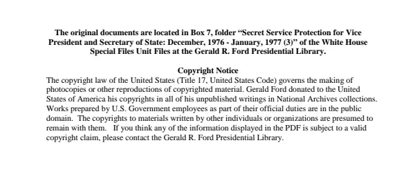 Secret Service Protection for Vice President and Secretary of State: December 1976 - January 1977 (3)