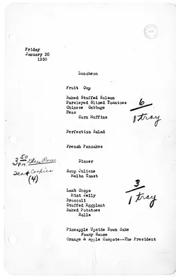 White House Luncheon and Dinner Menu