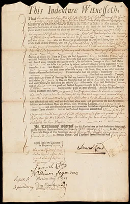 Rachel [Rachell] Glover indentured to apprentice with Samuel Read of Uxbridge, 28 July 1754