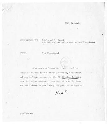 Memorandum from President Harry S. Truman to Richmond Keech, with Attachment