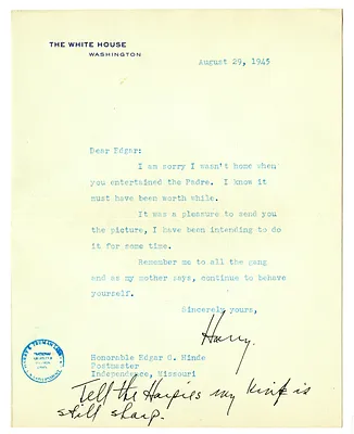 Letter from Harry S. Truman to Edgar Hinde
