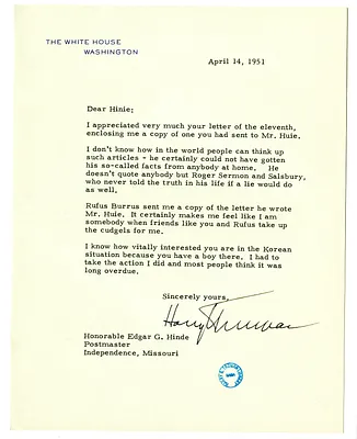 Letter from Harry S. Truman to Edgar Hinde