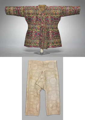 A Child’s Coat with Ducks in Pearl Medallions and a Child's Pants