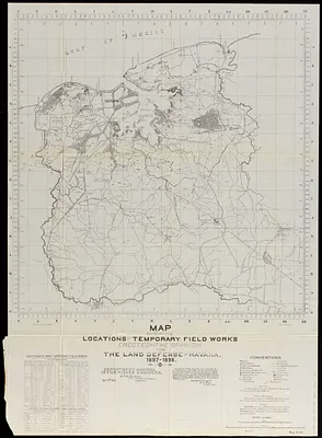 Map showing locations of temporary field works erected by the Spanish for the land defense of Havana, 1897-1898