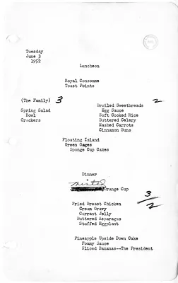 White House Luncheon and Dinner Menu