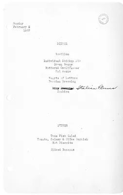 White House Dinner and Supper Menu