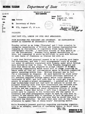Telegram from Ambassador Henry Grady to Secretary of State Dean Acheson, Number 675