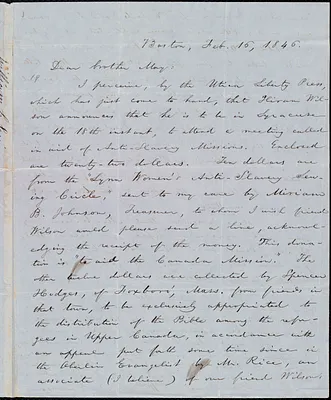 Letter from William Lloyd Garrison, Boston, [Mass.], to Samuel Joseph May, Feb. 16, 1846