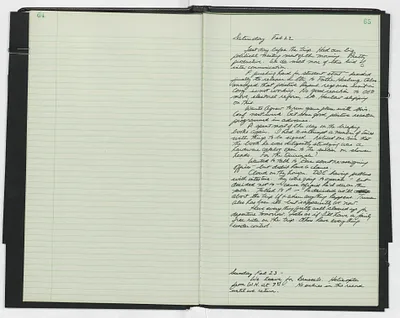 Handwritten journal entry for February 22, 1969-February 23, 1969