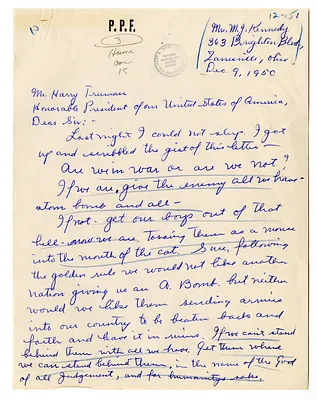 Letter from Mrs. M. J. Kennedy to President Harry S. Truman