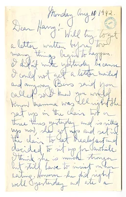 Letter from Mary Jane Truman to Harry S. Truman