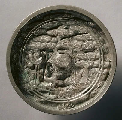 Mirror with Pine, Bamboo, and Cranes