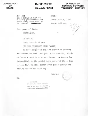 Telegram from Jefferson Caffery to Secrertary of State Edward Stettinius
