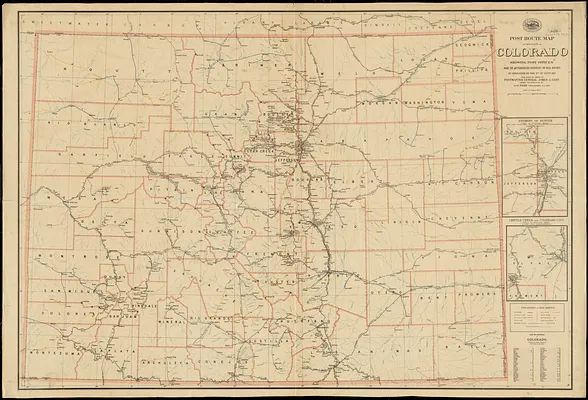 Post route map of the State of Colorado showing post offices with the intermediate distances on mail routes in operation on the 1st of Sept. 1897