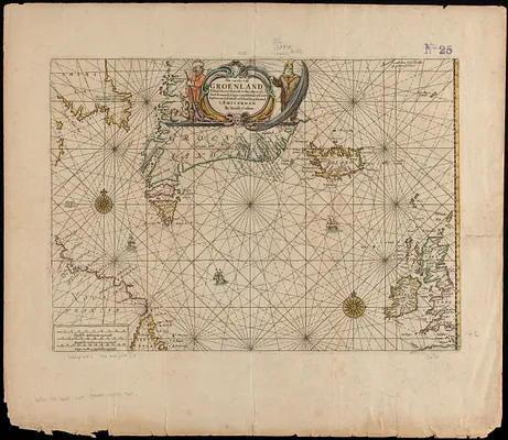 Pas caerte van Groenland, Ysland, Straet Davids en Ian Mayen eyland hoemen de selvige van Hitland en de noort kusten van Schotland en Yrland bezeylen mach
