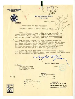 Memorandum from Acting Secretary of State Joseph Grew to President Harry S. Truman with Attachment