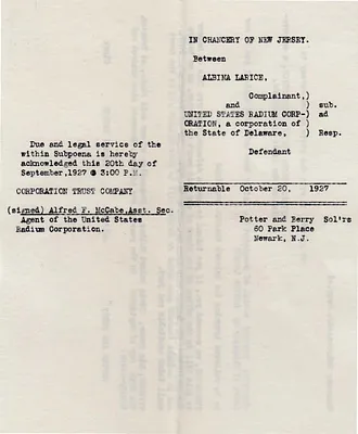 Subpoena, September 20, 1927