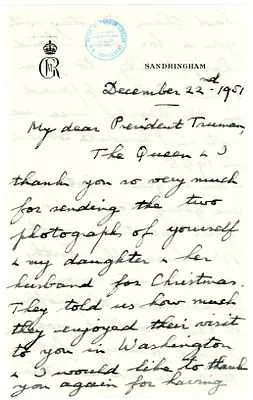 Letter from King George VI of Great Britain to President Harry S. Truman