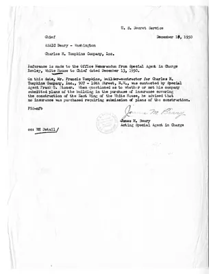 Memorandum from James M. Beary to Chief of United States Secret Service