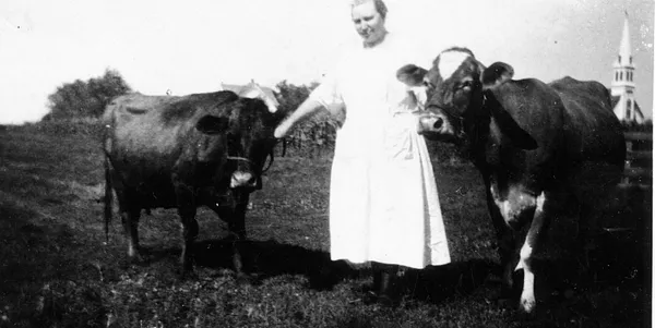 Woman with Cows, Cedar Falls, 1925