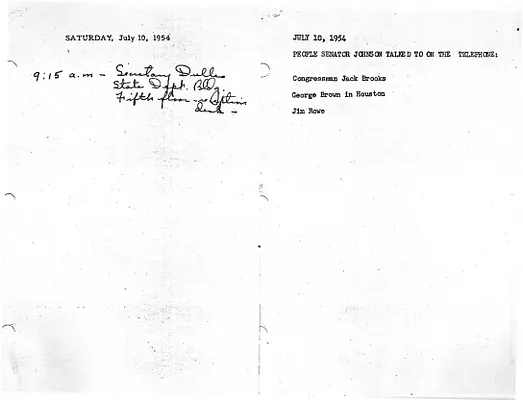 Lyndon Johnson's 1954 Desk Diary I, beginning 7/10/1954