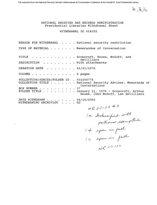 January 21, 1976 - Scowcroft, Arthur House, John McGoff, Les Devilliers