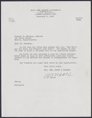 Herbert Brutus Ehrmann Papers, 1906-1970. Sacco-Vanzetti. Letters, 1968-1969. Box 8, Folder 5, Harvard Law School Library, Historical & Special Collections