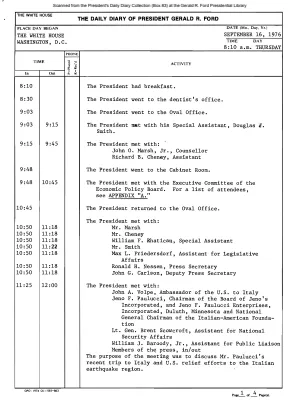 President Gerald R. Ford's Daily Diary, September 16, 1976