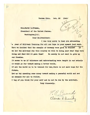Letter from F. R. and Clara Brendy to President Harry S. Truman