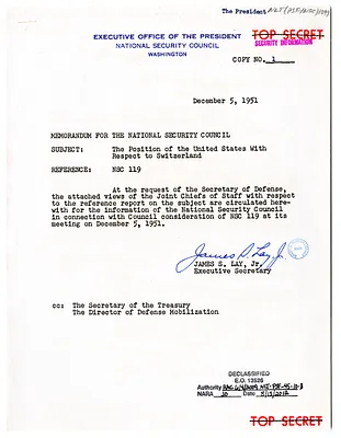 Memorandum from James S. Lay, Jr. to the National Security Council with Attachment