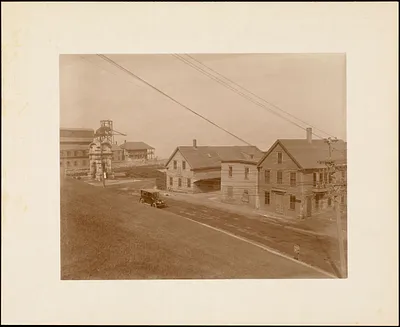 Plymouth waterfront, summer of 1920, from Cole's Hill looking north, including the monument designed by Hammatt Billings (1859) for Plymouth Rock and buildings on Water Street