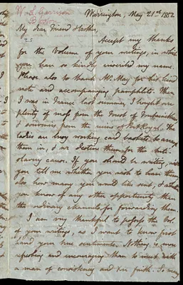Letter from Philip Pearsall Carpenter, Warrington, [England], to William Lloyd Garrison, May 21st, 1852