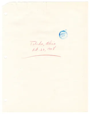 Reading Copy, Speech of President Harry S. Truman, Toledo, Ohio