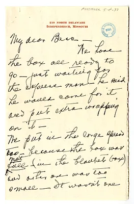 Letter from Madge Gates Wallace to Bess W. Truman