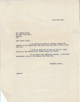 Letters Sent to Herbert McCoy [Herbert N. McCoy], July 28, 1927