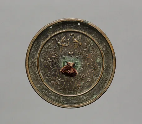 Mirror with Pair of Cranes in Chrysanthemum Pattern