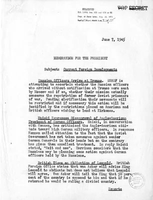 Memorandum from Acting Secretary of State Joseph Grew to President Harry S. Truman, Current Foreign Developments