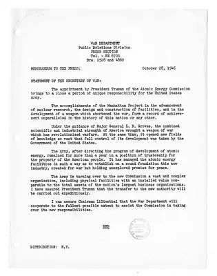 War Department Press Release