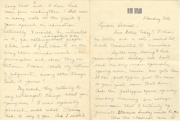Letter from Lady Bird Taylor to Lyndon Johnson