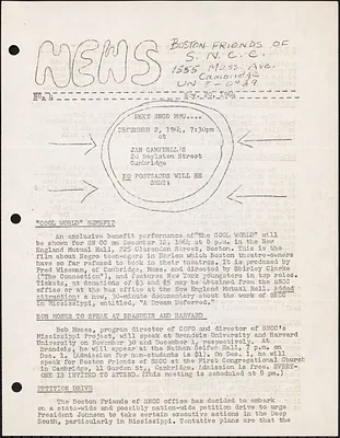 Boston Friends of S.N.C.C. News, November 20, 1964